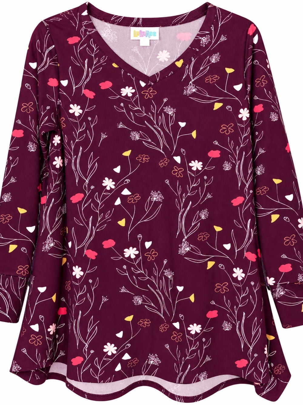 LuLaRoe Plum Floral V-Neck Long Sleeve Top